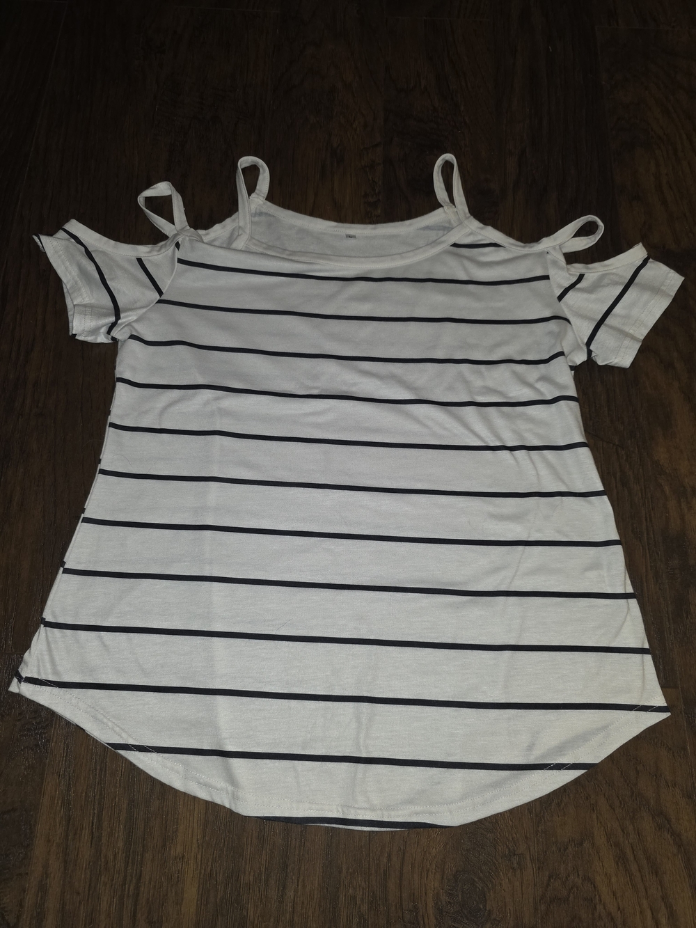 Cold-Shoulder Striped Tee in White and Black